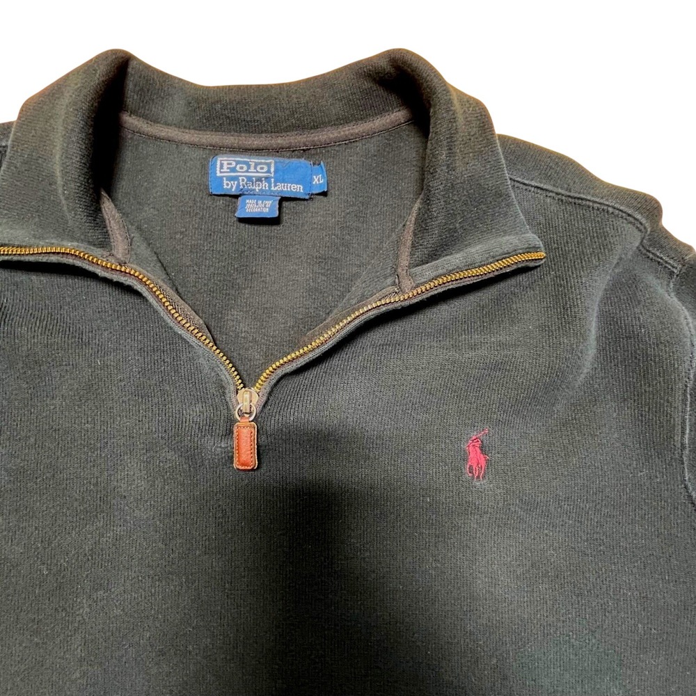 Polo Ralph Lauren Cotton 1/4 zip Black Burgundy Pony‎ Mens XL